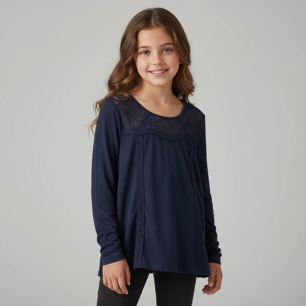 Princess Vera Wang Size XL Girls Long Sleeve Navy Top Linen Blend Peasant Style